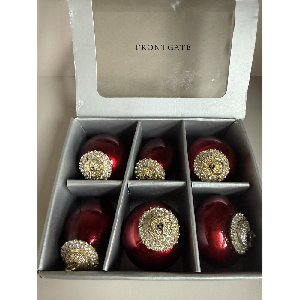 6 Frontgate Christmas Ornaments Red Glass Mercury Hard To Find